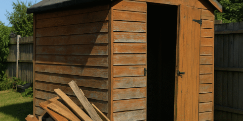 Shed disposal in Hounslow by Rubbish Clearance Hounslow with dismantling service, QR code and contact number +44 7760 702978