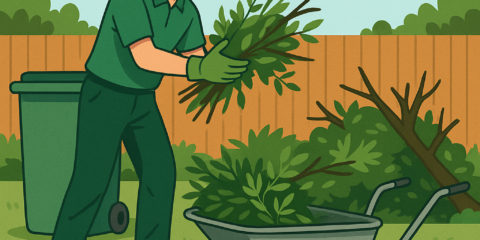 Garden clearance Hounslow – professional green waste removal with wheelbarrow, branches and garden waste collection