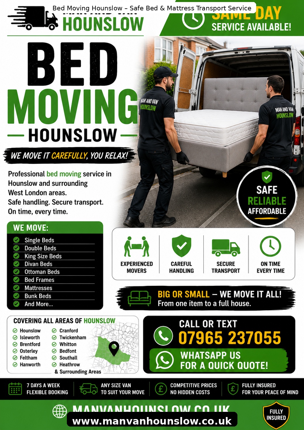 Bed Moving Hounslow safe bed and mattress transport service
