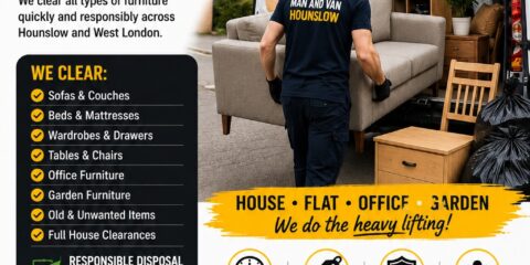 Furniture Clearance Hounslow flyer with removals van, sofa removal, and furniture disposal service